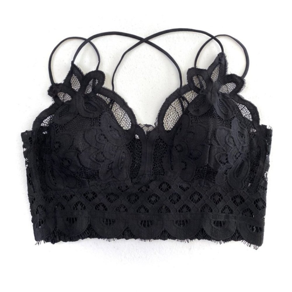 Crochet padded lace bralette ( BLACK)